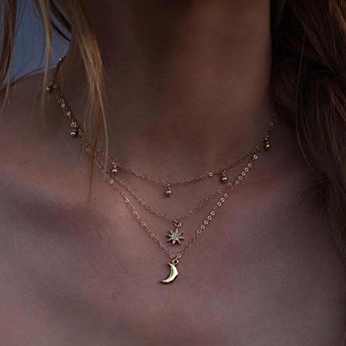 Product Cover Dolland Multilayer Necklace Moon Stars Pendent Chocker Necklace Fashion Gift Chain for Women Girls