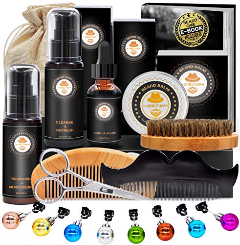 Product Cover Upgraded Beard Grooming Kit w/Beard Conditioner,Beard Oil,Beard Balm,Beard Brush,Beard Shampoo/Wash, Beard Shaper,Beard Comb,Beard scissors,Storage Bag,Beard E-Book,Beard Growth Care Gifts for Men
