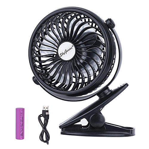 Product Cover Battery Operated Clip On Mini Desk USB Fan With Rechargeable 2600mAh Battery & USB Cable. 360°Rotation, Adjustable Speed. Cooling Portable Small Stroller Fan for Baby, Car Seat, Gym, Travel, Treadmill