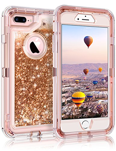 Product Cover Coolden iPhone 8 Plus Case, iPhone 7 Plus Case, 3D Glitter Sparkle Dual Layer Quicksand Bling Sparkle Cover Shockproof Bumper Anti-Drop PC Frame TPU Back for iPhone 7 Plus 8 Plus, Light Coffee