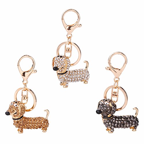 Product Cover GOOTRADES Set of 3 Bling Dog Dachshund Keychain Handbag Pendant Car Decor Key Ring