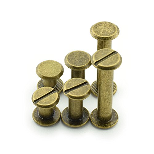 Product Cover 60 Sets Bronze Chicago Screws Assorted Kit 1/4 1/2 1 Inches Screw Posts Metal Accessories Nail Rivet Chicago Button For DIY Leather Decoration Bookbinding Round Flat Head Stud Screw M5x6/12/25mm