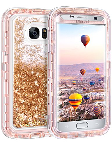 Product Cover Coolden Case for Galaxy S7 Edge Case Protective Glitter Case for Women Girls Cute Bling Sparkle 3D Quicksand Heavy Duty Hard Shell Shockproof TPU Case for Samsung Galaxy S7 Edge, Light Coffee