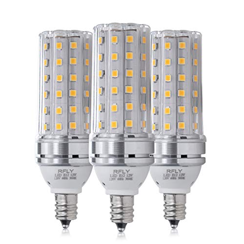 Product Cover E12 LED Bulbs, 12W LED Candelabra Bulb 100 Watt Equivalent, 1200lm, Decorative Candle Base E12 Corn Non-Dimmable LED Chandelier Bulbs, Warm White 3000K LED Lamp, Pack of 3