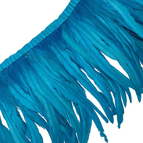 Product Cover Sowder Rooster Hackle Feather Fringe Trim 10-12inch in Width Pack of 1 Yard(Turquoise)