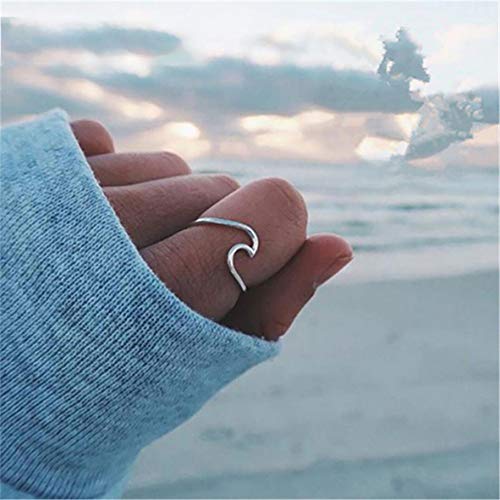 Product Cover OrliverHL Simple Fashion Wave Ring Adjustable Open Ring Gift Jewelry Daily Wear,Silver,8#