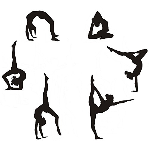 Product Cover Easma Gymnastics Wall Decals Silhouettes Sport Art Girl Vinyl Decals Wall Sticker Fits Kids Room Decor Home Wall Decor Set of 6 (7.87