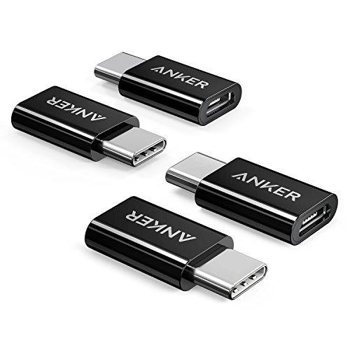 Product Cover Anker USB-C to Micro USB Adapter [4-Pack] , Converts USB Type-C input to Micro USB, Uses 56K Resistor, Works with Galaxy S8, S8+, S9, MacBook, Sony XZ, LG V20 G5 G6 and More(Black)