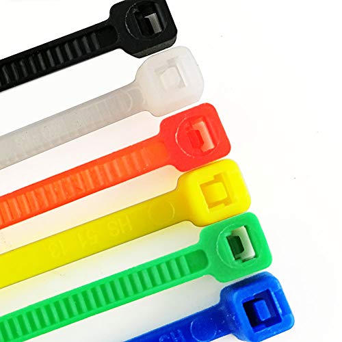 Product Cover HS Multi Color Zip Ties Small Self Locking Nylon Ties Assorted 6 Colors (Green,Yellow, Black, White, Blue, Red) 4 Inch for Crafts,Bulk 600 Pack