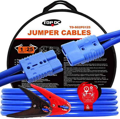 Product Cover TOPDC Jumper Cables with Quick Connect Plug 1 Gauge 25 Feet 700Amp Heavy Duty Booster Cables (1AWG x 25Ft)