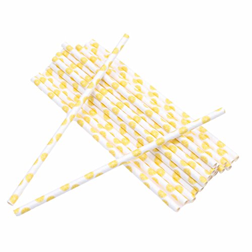 Product Cover ISKYBOB 100 Pack Fruit Patterned Drinking Paper Straws Disposable Biodegradable,7.48'' Long (Lemon)