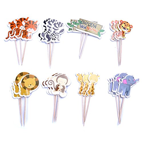 Product Cover NUOMI 48Pcs Animal Cupcake Toppers Double Sided Kids Party Cake Snack Decorations, Food Picks Baby Shower Decorating Tools