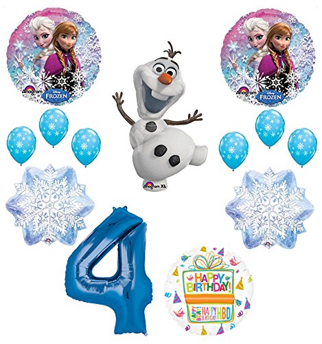 Product Cover Frozen 4th Birthday Party Supplies Olaf, Elsa and Anna Balloon Bouquet Decorations Blue #4