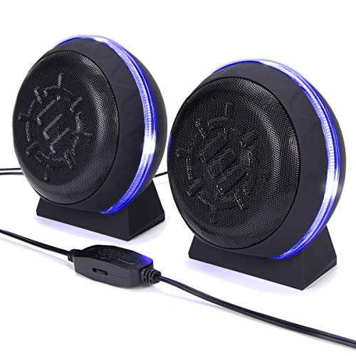 Product Cover ENHANCE SL2 USB Computer Speakers with LED Blue Glowing Lights, 3.5mm Wired Connection and in-Line Volume Control - 5 Watt Drivers, 2.0 Sound System for Gaming Desktop, Laptop, PC Computers