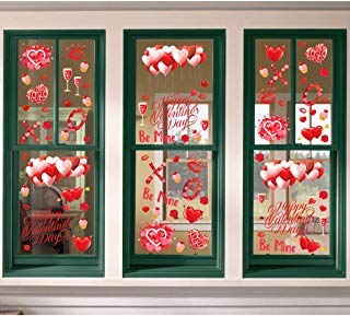 Product Cover Ivenf Valentines Day Decorations Heart Window Clings Decor, Kids School Home Office Large Valentines Hearts Accessories Birthday Party Supplies Gifts, 6 Sheet 80pcs, Red Set