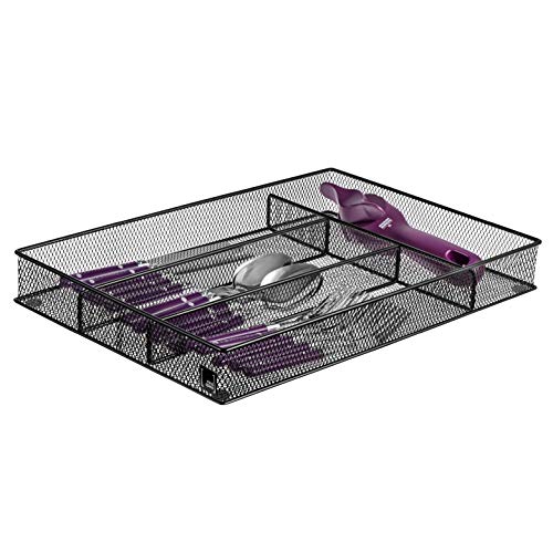 Product Cover Cutlery Tray by Mindspace, 4 Compartments | Kitchen Utensil Drawer Organizer | Metal Silverware Organizer | The Mesh Collection, Black