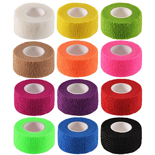 Product Cover Pangda 12 Pieces Adhesive Bandage Wrap Stretch Self-Adherent Tape for Sports, Wrist, Ankle, 5 Yards Each (1 Inch, 12 Colors)