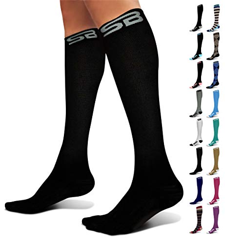 Product Cover SB SOX Compression Socks (20-30mmHg) for Men & Women - BEST Stockings for Running, Medical, Athletic, Edema, Diabetic, Varicose Veins, Travel, Pregnancy, Shin Splints. (Solid - Black, Large)