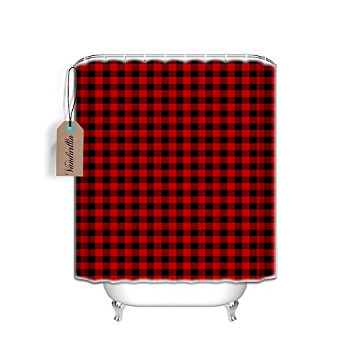Product Cover Vandarllin Rustic Red Black Buffalo Check Plaid Pattern Shower Curtain Bathroom Decorations (72x72)