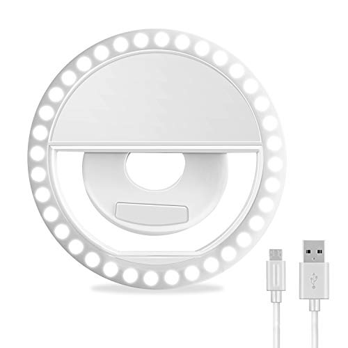 Product Cover Selfie Ring Light, XINBAOHONG Rechargeable Portable Clip-on Selfie Fill Light with 36 LED for iPhone/Android Smart Phone Photography, Camera Video, Girl Makes up (White)
