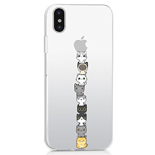 Product Cover Matop Compatible for iPhone X Case Transparent Ultra Thin Slim Fit Soft Flexible Shockproof Rubber Silicone Skin Premium Crystal Clear Gel Bumper TPU Cute Smartphone Cover for iPhone X (cat)