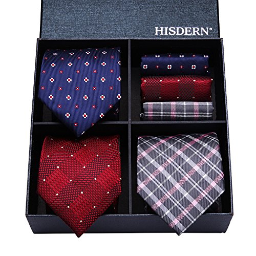 Product Cover HISDERN Lot 3 PCS Classic Men's Silk Tie Set Necktie & Pocket Square - Multiple Sets