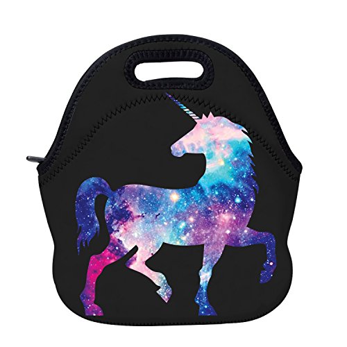 Product Cover AOTIGO Unicorn Horse Galaxy Space Neoprene Lunch Bag Insulated Lunch Box Waterproof Lunch Tote Bag with Zipper for Women Kids Boys Girls and Men
