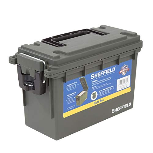 Product Cover Sheffield 12626 Field Box | Water Resistant Storage | US Army Olive Drab Green Color | Tamper-Proof with 3 Locking Options | Stackable Design Makes for Great Pistol, Rifle, or Shotgun Ammo Storage Box