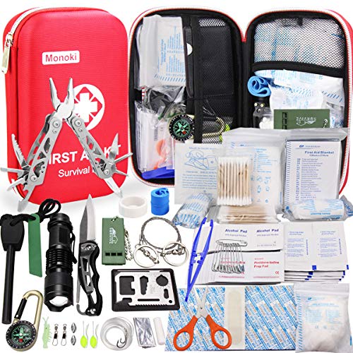 Product Cover Monoki First Aid Kit Survival Kit, 241Pcs Upgraded Outdoor Emergency Survival Kit Gear - Medical Supplies Trauma Bag Safety First Aid Kit for Home Office Car Boat Camping Hiking Hunting Adventures