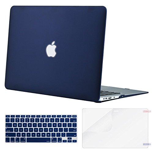 Product Cover MOSISO Plastic Hard Shell Case & Keyboard Cover Skin & Screen Protector Only Compatible with MacBook Air 11 inch (Models: A1370 & A1465), Navy Blue