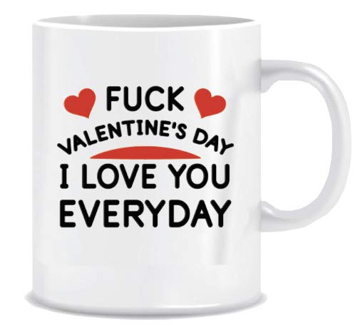 Product Cover Valentine's Day Mug Funny Coffee Mug Gift for Lovers - I LOVE YOU EVERYDAY - Coffee Mug in Blue Ribbon Gift Box - 11 oz - Gifts for Him, Her, Husband, Wife - Both Sides Printed
