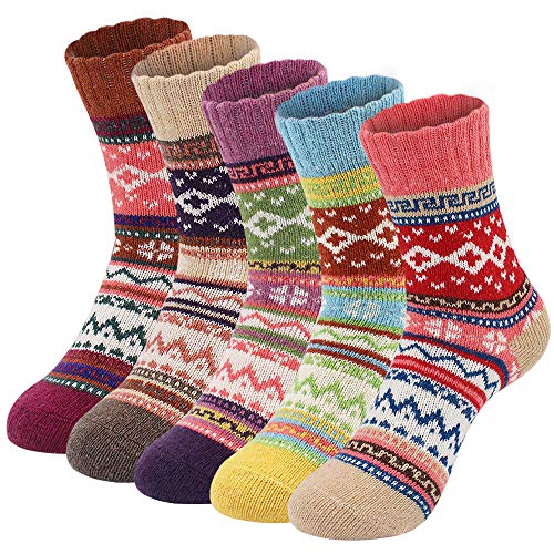Product Cover 5 Pairs Socks Womens Vintage Winter Soft Wool Warm Cozy Crew Socks