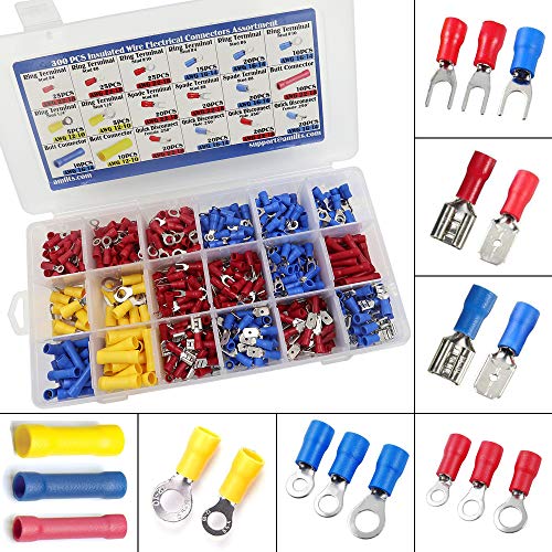 Product Cover 300 PCS Insulated Wire Electrical Connectors Assortment - Butt, Ring, Spade, Quick Disconnect - Crimp Marine Automotive Cable Terminals