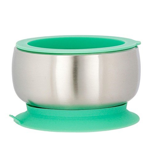 Product Cover Avanchy Baby Feeding Stainless Steel Spill Proof Stay Put Suction Bowl + Air Tight Lid - Great Baby Gift Set (Green)