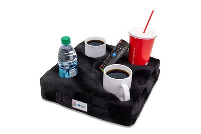 Product Cover Cup Cozy Deluxe Pillow (Black)- As Seen on TV-The world's BEST cup holder! Keep your drinks close and prevent spills. Use it anywhere-Couch, floor, bed, man cave, car, RV, park, beach and more!