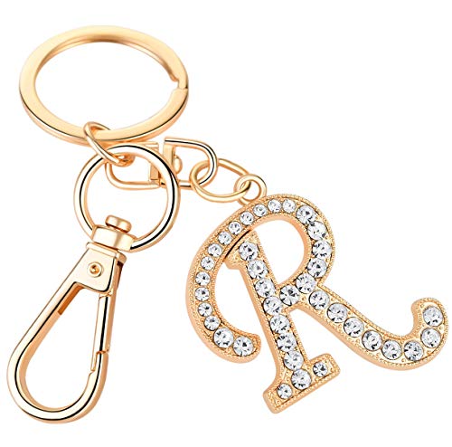 Product Cover Keychain for Women AlphaAcc Purse Charms for Handbags Crystal Alphabet Initial Letter Pendant with Key Ring,Letter R