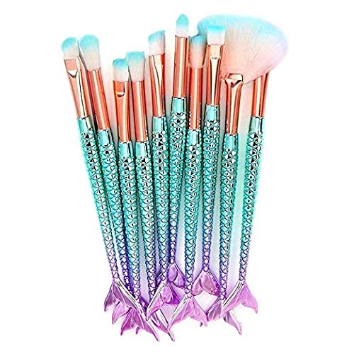Product Cover Oifill 11 Pieces Mermaid Makeup Brushes Set Professional Foundation Cream Eyebrow Eyeliner Face Blush Cosmetic Concealer Highlighting Fan Oval Make up Brush Kit Rainbow (11PC)