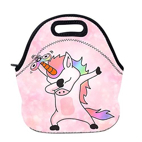 Product Cover AOTIGO Dab Unicorn Dabbing Dance Neoprene Lunch Bag Insulated Lunch Box Waterproof Lunch Tote Bag with Zipper for Women Kids Boys Girls and Men
