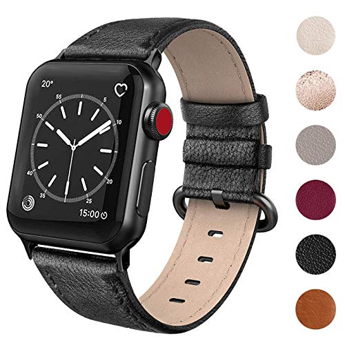 Product Cover SWEES Leather Band Compatible for Apple Watch 38mm 40mm, Genuine Leather Replacement Strap Compatible iWatch Series 5 Series 4 Series 3 Series 2 Series 1, Sports & Edition Women, Classic Black
