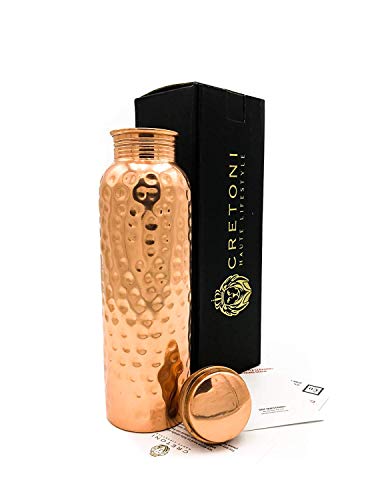 Product Cover Cretoni Copperlin Pure Copper Water Bottle : Hammered Seemless Leak Proof Design Perfect Ayurvedic Vessel for Sports, Fitness, Yoga, Natural Health Benefits (900 Milliliter/30 Ounce)