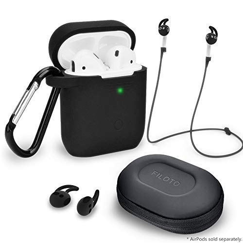 Product Cover Airpods Accessories Set, Filoto Airpods Waterproof Silicone Case Cover with Keychain/Strap/Earhooks/Accessories Storage Travel Box for Apple Airpod