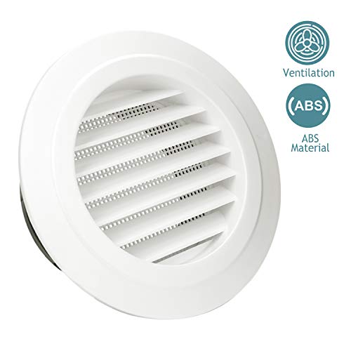 Product Cover HG POWER 5 Inch Round Air Vent ABS Louver Grille Cover White Soffit Vent with Built-in Fly Screen Mesh for Bathroom Office Kitchen Ventilation