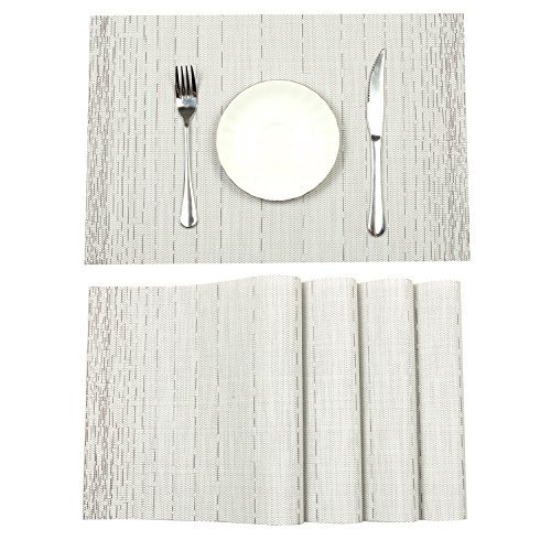 Product Cover Pauwer Placemats Set of 6 for Dining Table Washable Woven Vinyl Placemat Non-Slip Heat Resistant Kitchen Table Mats Easy to Clean