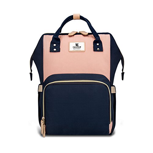 Product Cover Hafmall Diaper Bag Backpack - Waterproof Travel Nappy Bag Multifunction Baby Bag (Pink&Navy Blue)