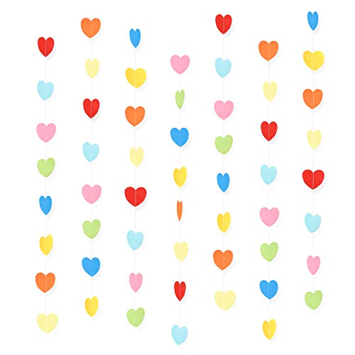 Product Cover WXJ13 7 Pack Rainbow Color Birthday Paper Heart Decorations Heart Shape Garland Decorations, 41.3 Feet/13.7 Yards, Valentine's Day Wedding Party Decoration Supplies
