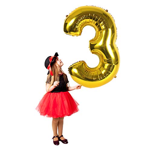Product Cover Treasures Gifted 40 Inch Gold Number 3 Balloon Large Foil Mylar Balloon for Birthday Party Wedding Anniversary Graduation Decorations Jumbo Foil Photo Props Picture Booth Big Ornaments
