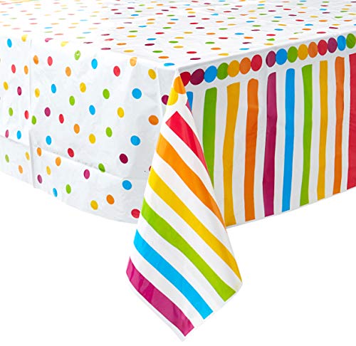 Product Cover Oojami 4 Pack Polka Dot Plastic Tablecloth, 108 x 54, with White dots (Rainbow)