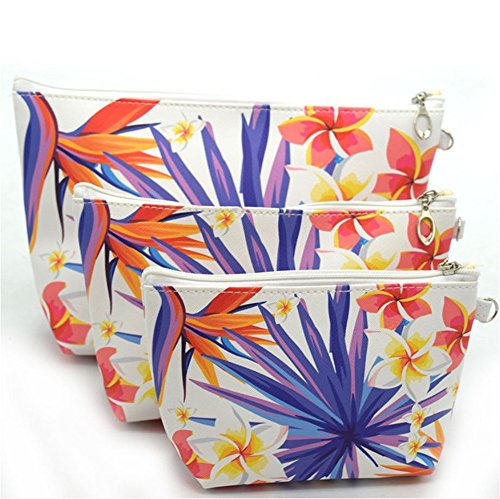 Product Cover XICHEN 3 PCS cosmetic bag waterproof cosmetic bag large capacity pu leather, Bathroom, Storage (3 Sizes) (Bird of paradise flower)