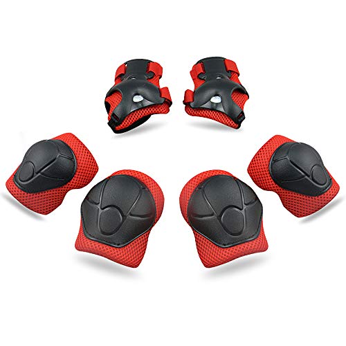 Product Cover Kids Protective Gear SKL Knee Pads for Kids Knee and Elbow Pads with Wrist Guards 3 in 1 for Skating Cycling Bike Rollerblading Scooter (Red, [Upgraded Version 3.0])