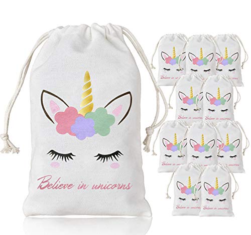 Product Cover Kreatwow Unicorn Bags Party Favors Supplies - Reusable Party Candy Loot Bags for Girls Birthday Party Baby Shower 5 x 8 inches 10 Pack